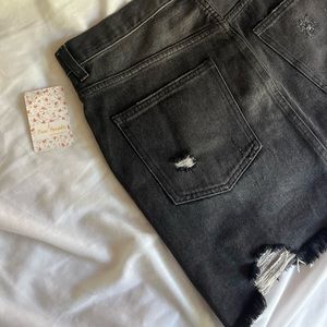 Free People Black Ripped Jean Skirt